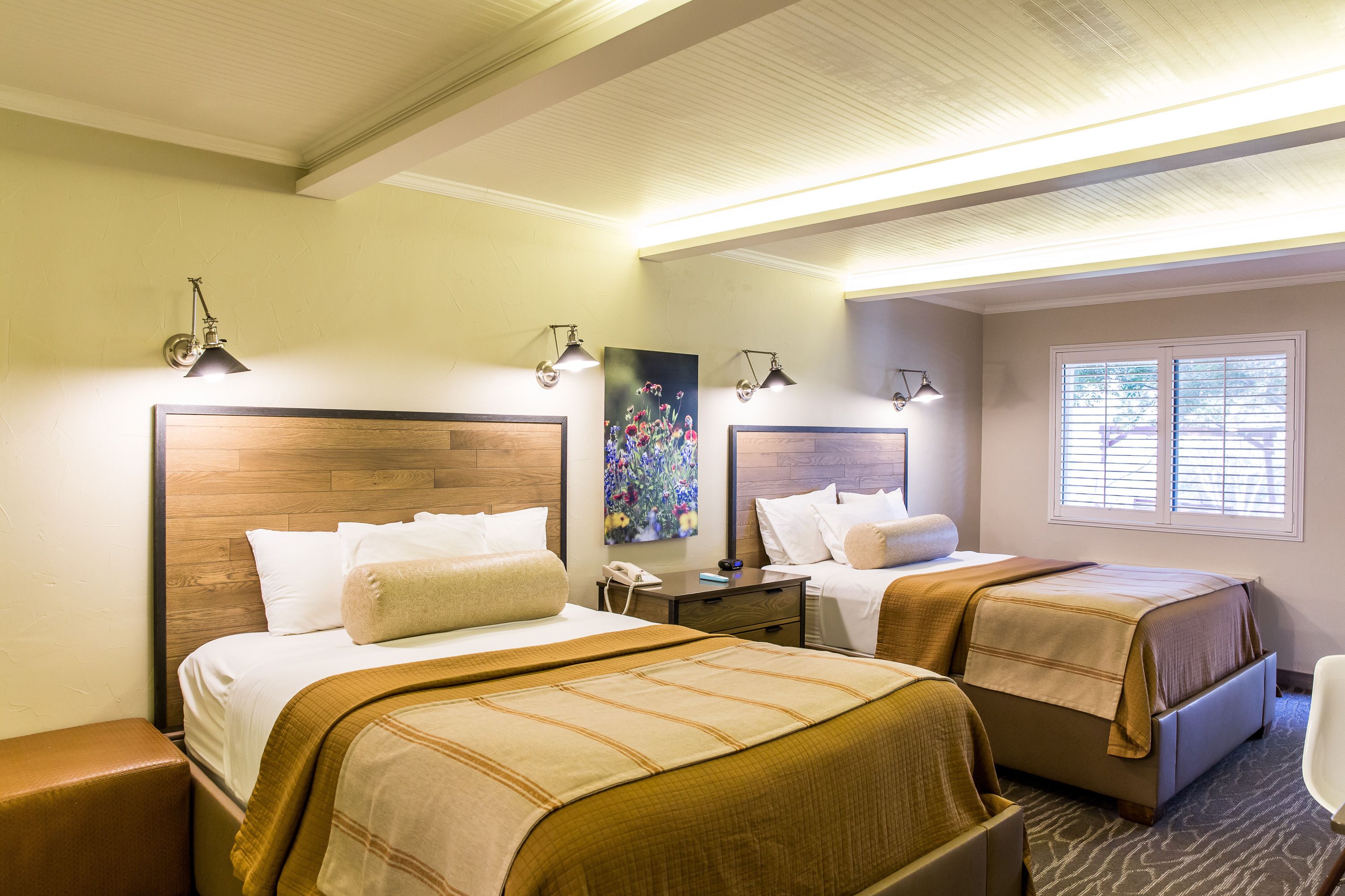 Premium bedding, down duvets, desk, laptop workspace