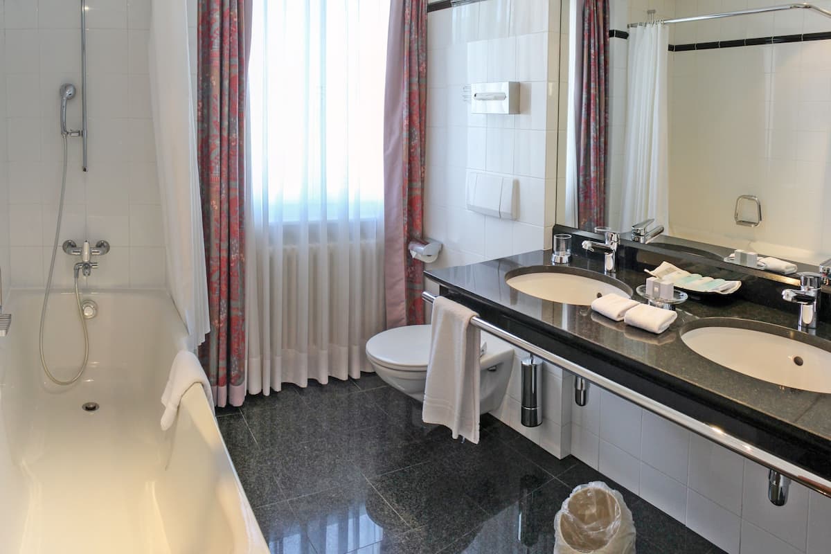 rooftop panorama suite with terrace | bathroom | free toiletries, hair dryer, bathrobes, slippers