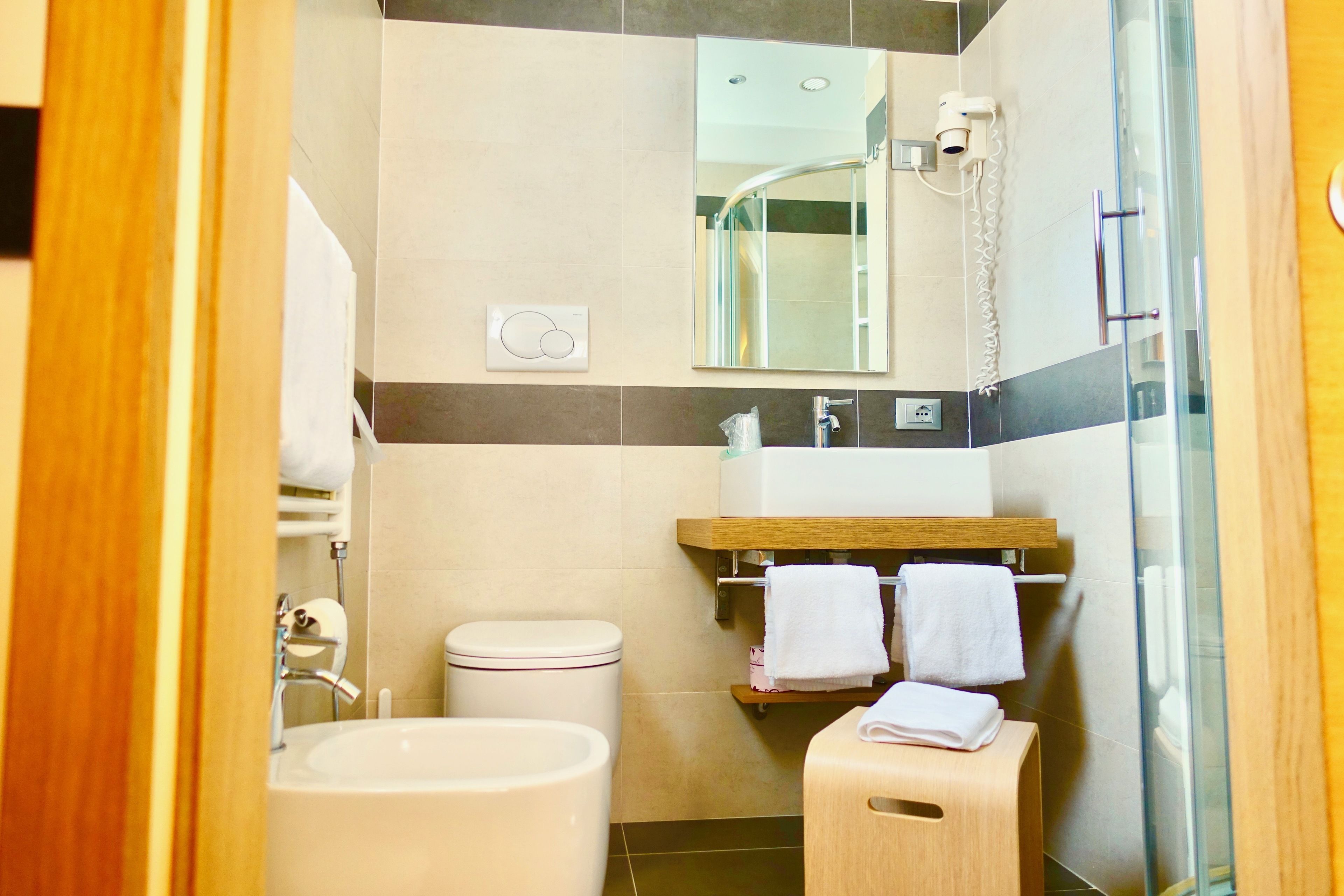 deluxe double room | bathroom | shower, free toiletries, hair dryer, bidet
