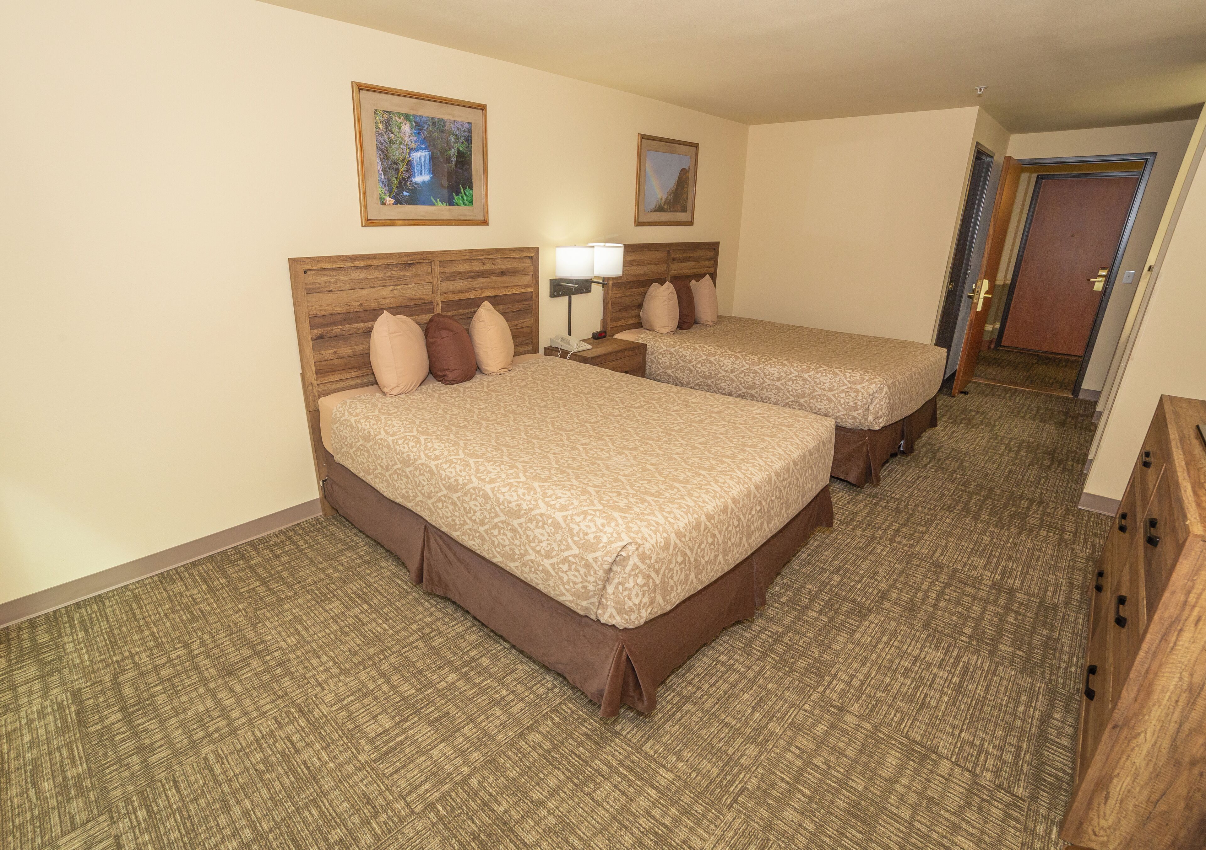 desk, laptop workspace, blackout curtains, iron/ironing board