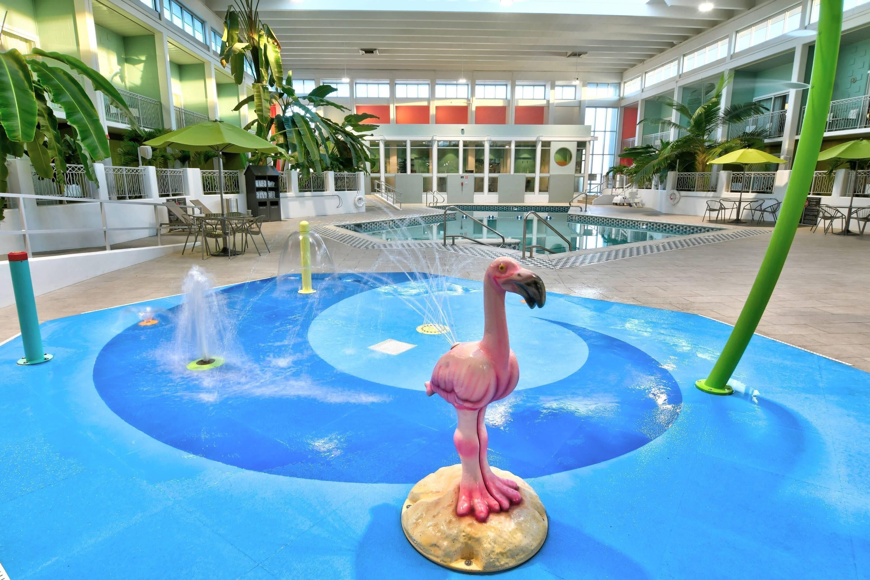 Kolam renang outdoor, dengan payung kolam renang dan kursi berjemur