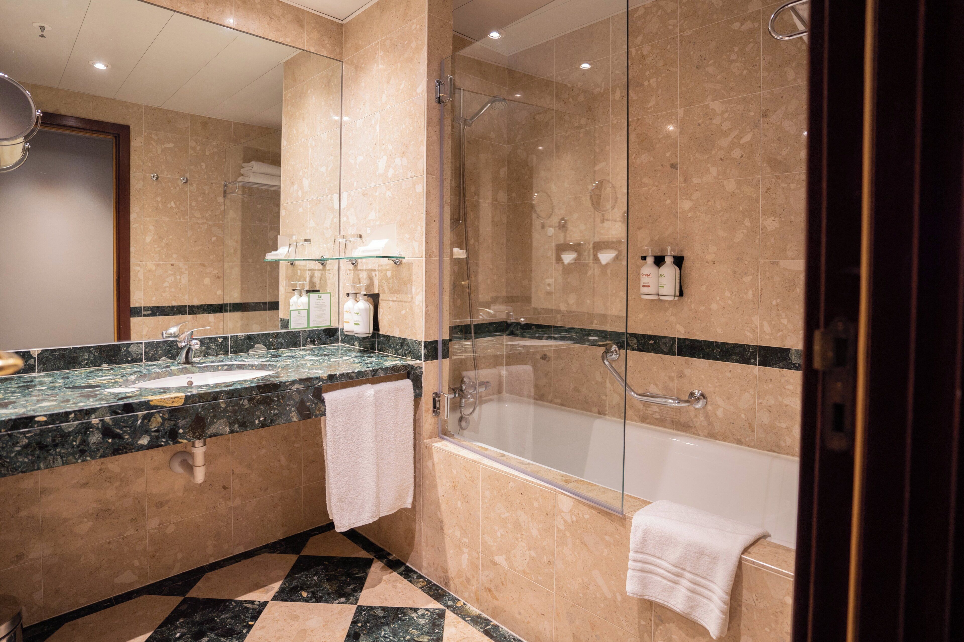 rainfall showerhead, eco-friendly toiletries, hair dryer, bidet