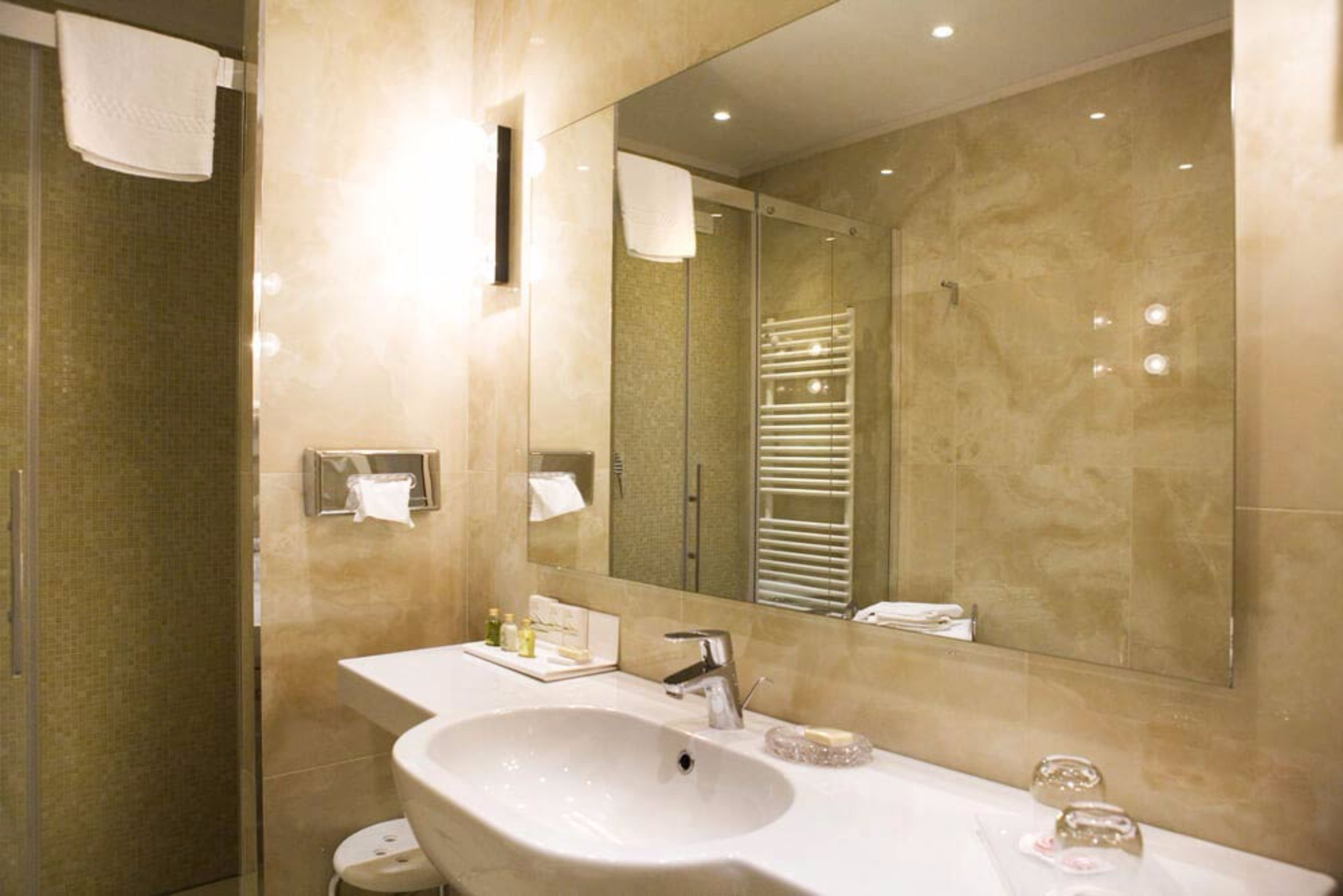 shower, rainfall showerhead, hair dryer, bathrobes