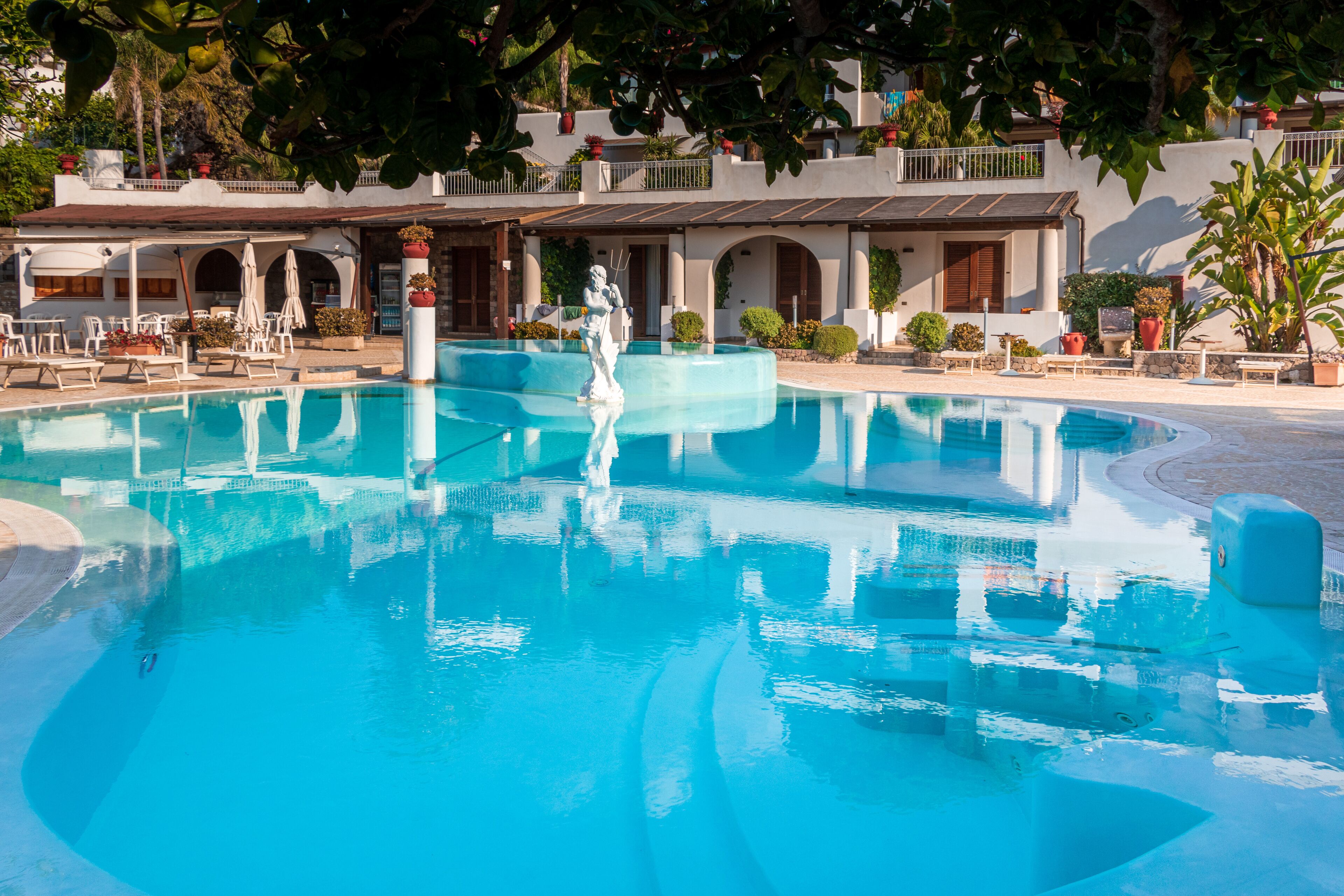 outdoor pool, pool loungers