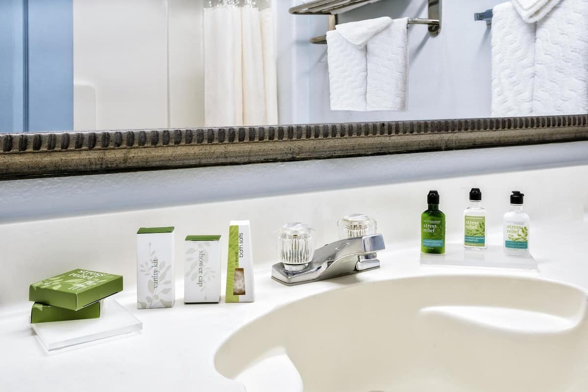 combined shower/bathtub, hair dryer, towels