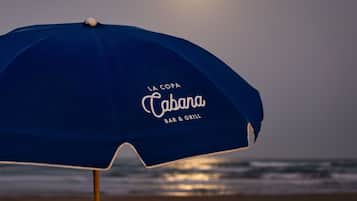 On the beach, beach towels, beach bar