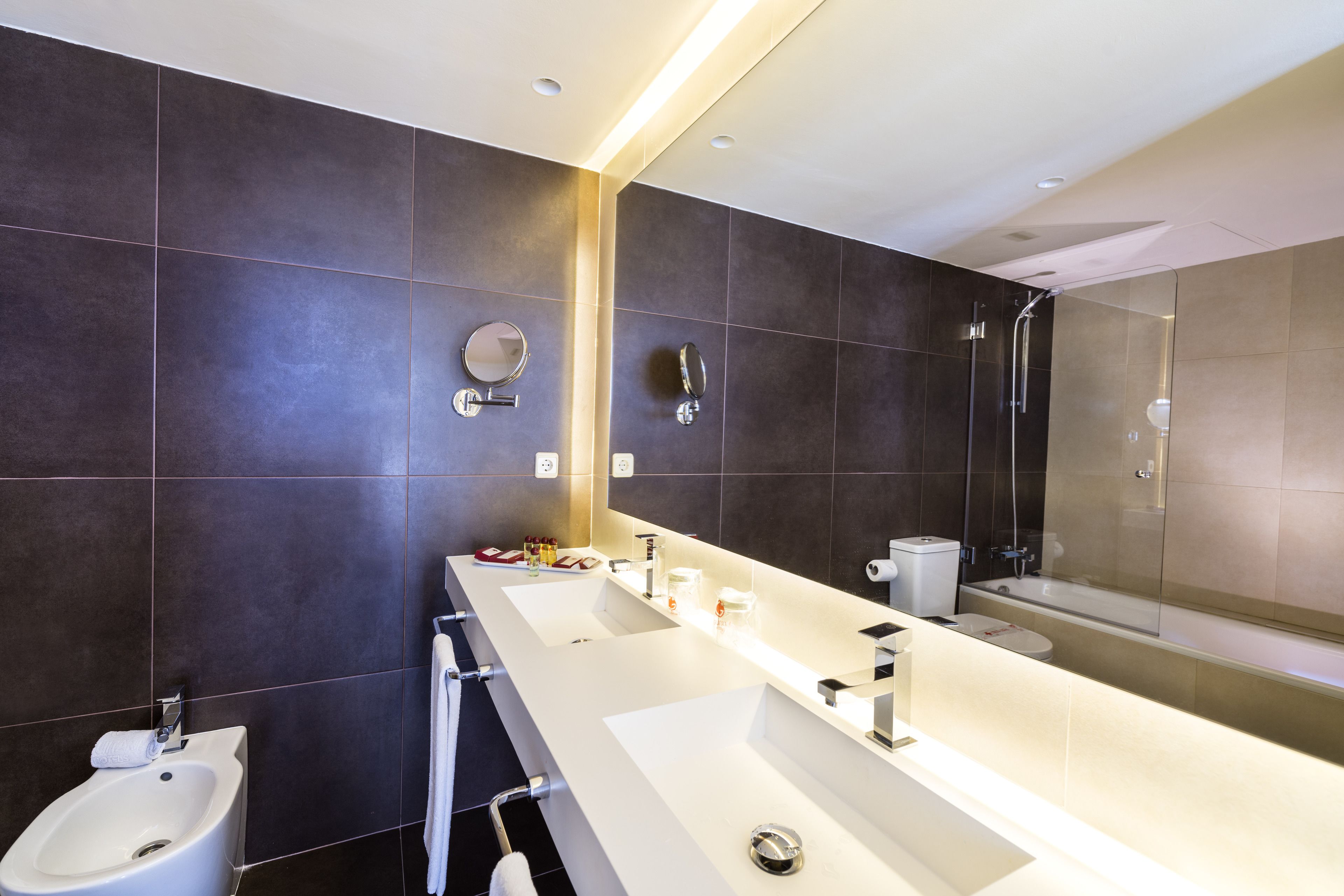 combined shower/bathtub, hair dryer, bidet, towels