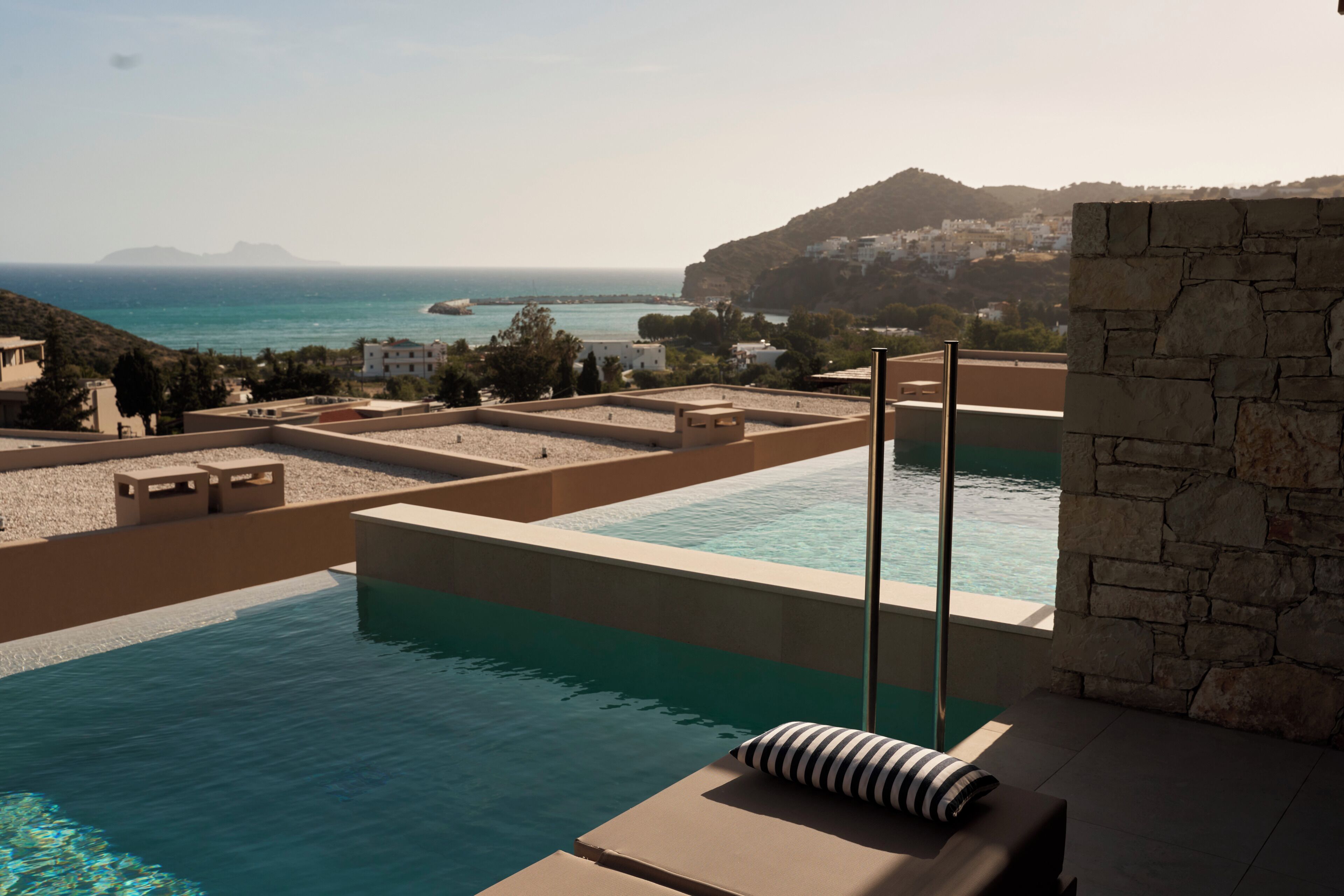 Blue Junior Suite Sea View Private Pool | In-room safe, desk, blackout drapes, bed sheets