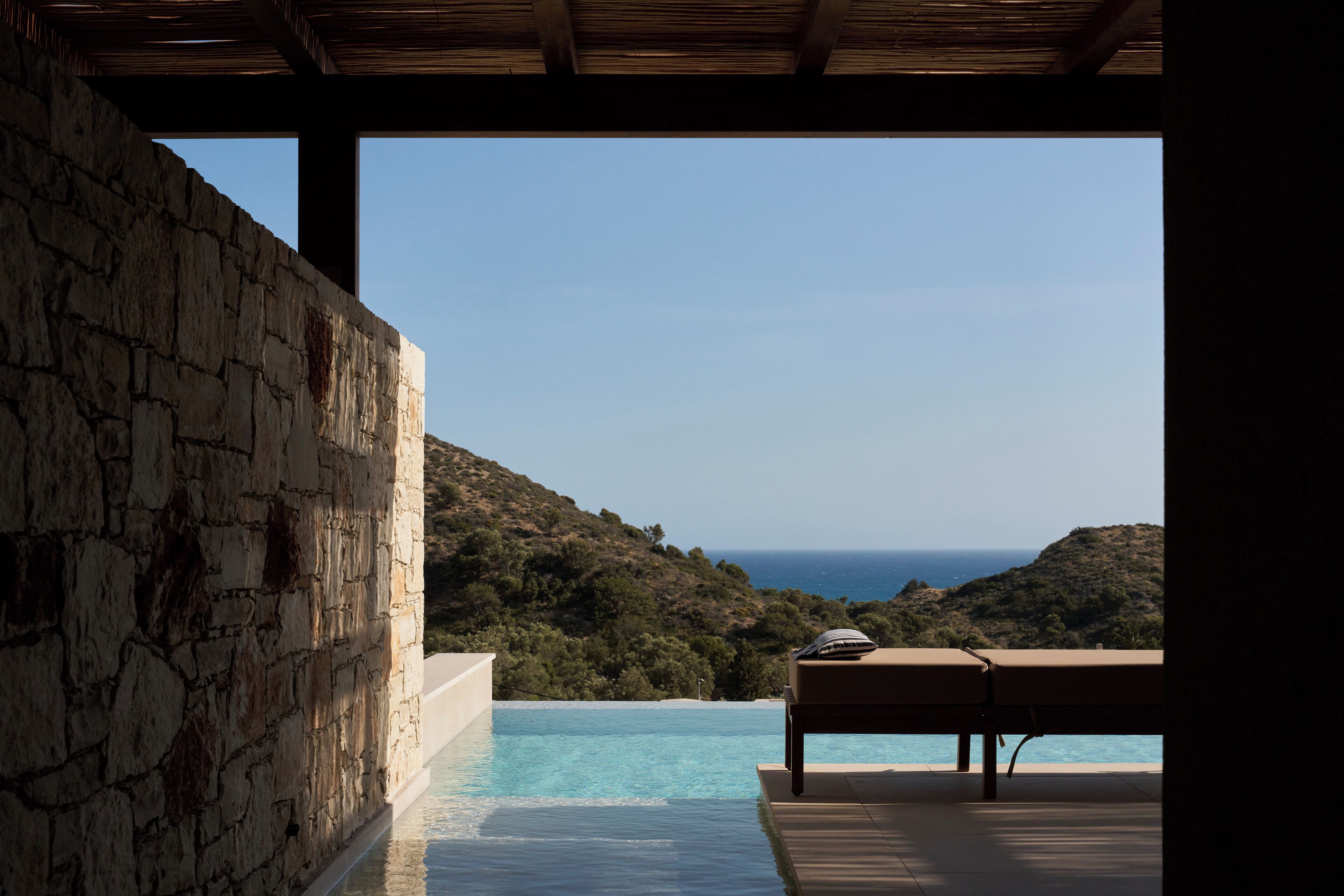 Blue Junior Suite Sea View Private Pool | In-room safe, desk, blackout curtains, bed sheets