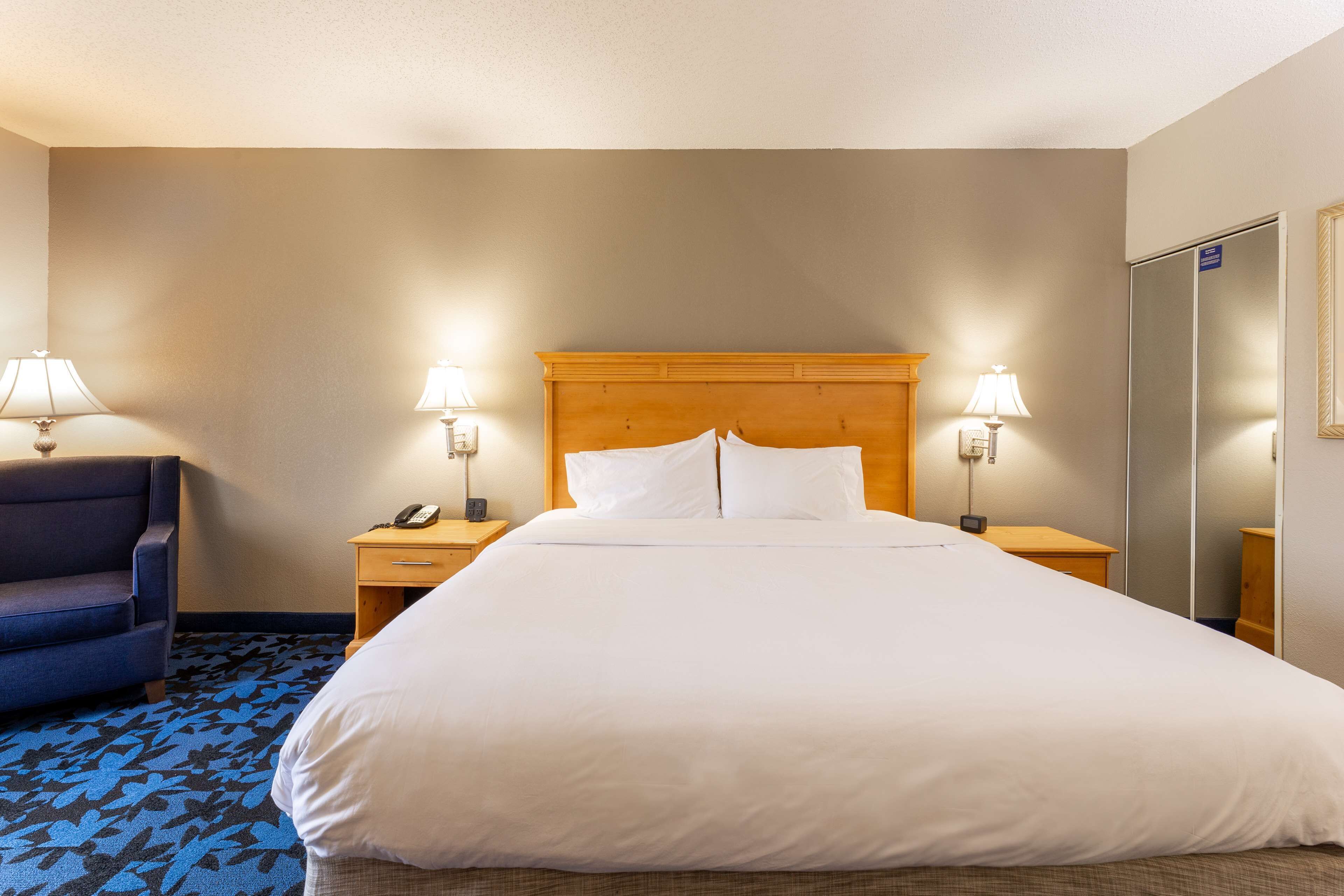 1 bedroom, hypo-allergenic bedding, desk, laptop workspace