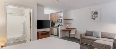 Hypo-allergenic bedding, desk, laptop workspace, iron/ironing board