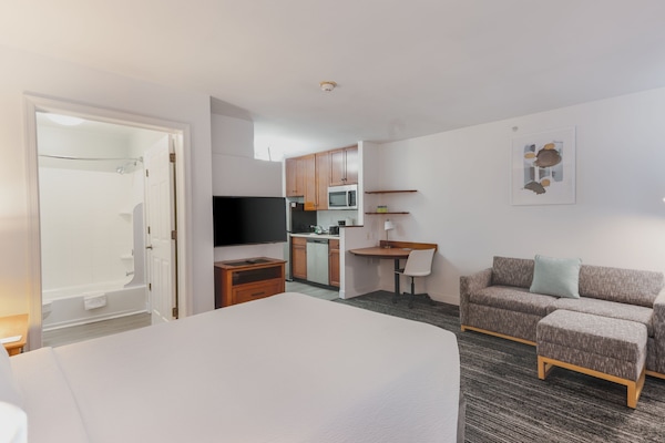 Hypo-allergenic bedding, desk, laptop workspace, iron/ironing board