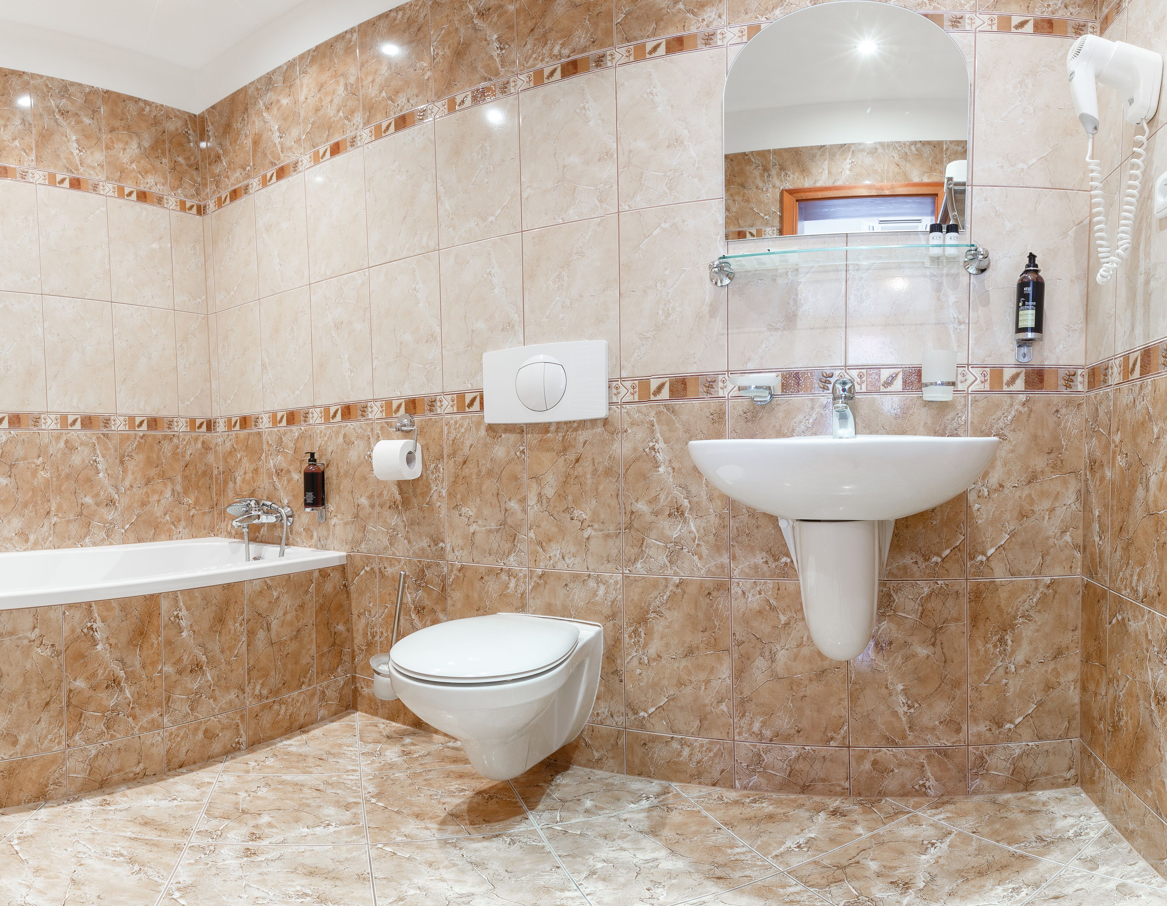 standard double or twin room | bathroom | free toiletries, hair dryer, towels, soap