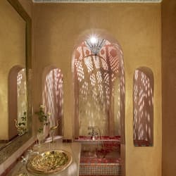 Separate tub and shower, rainfall showerhead, free toiletries