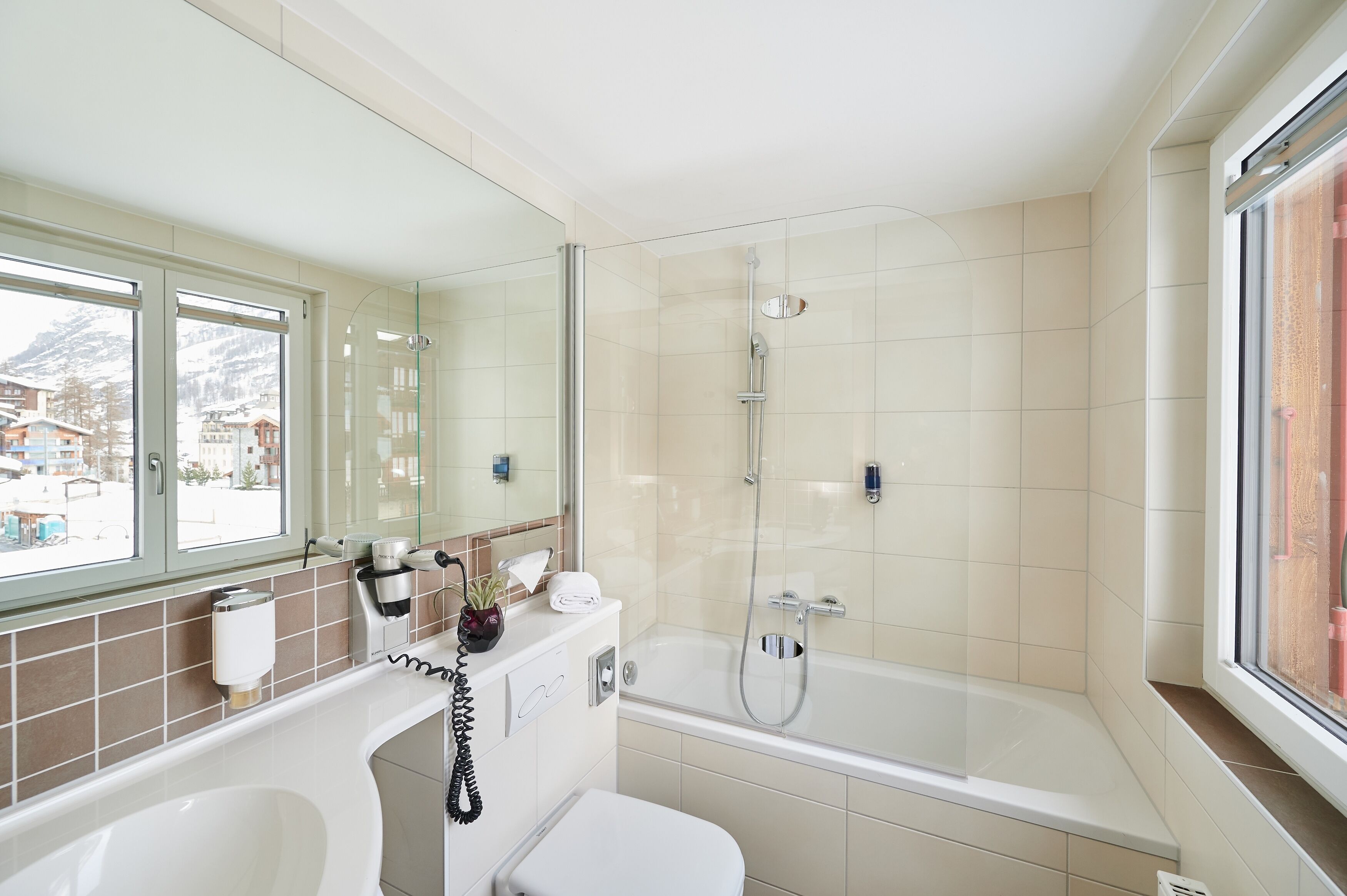 superior double room | bathroom | hair dryer, bathrobes, towels
