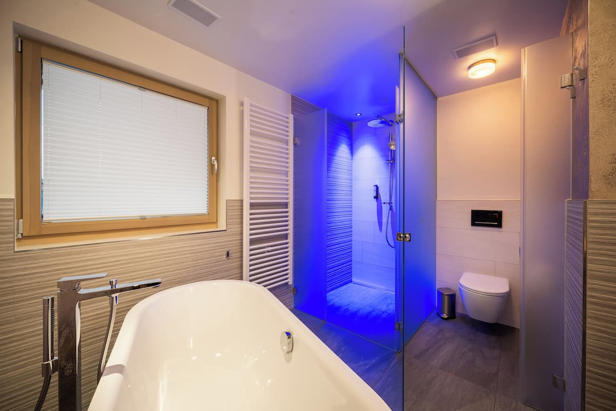 premium apartment | bathroom | free toiletries, hair dryer, bathrobes, slippers