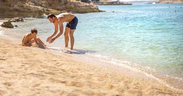 Beach nearby, sun loungers, beach umbrellas, beach volleyball