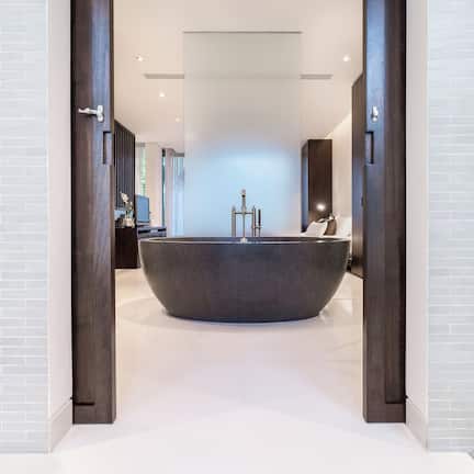 Designer toiletries, hair dryer, bathrobes, slippers