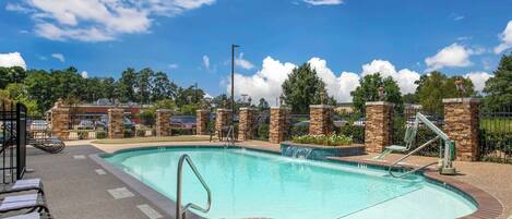 Outdoor pool, pool umbrellas, pool loungers