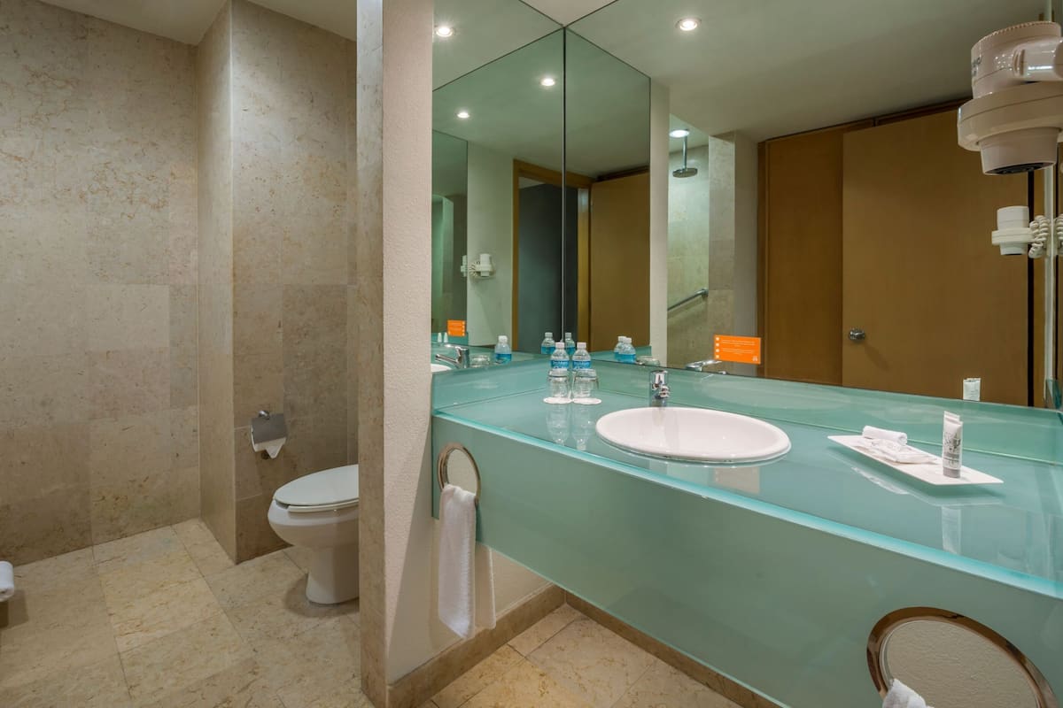 shower, rainfall showerhead, free toiletries, hair dryer