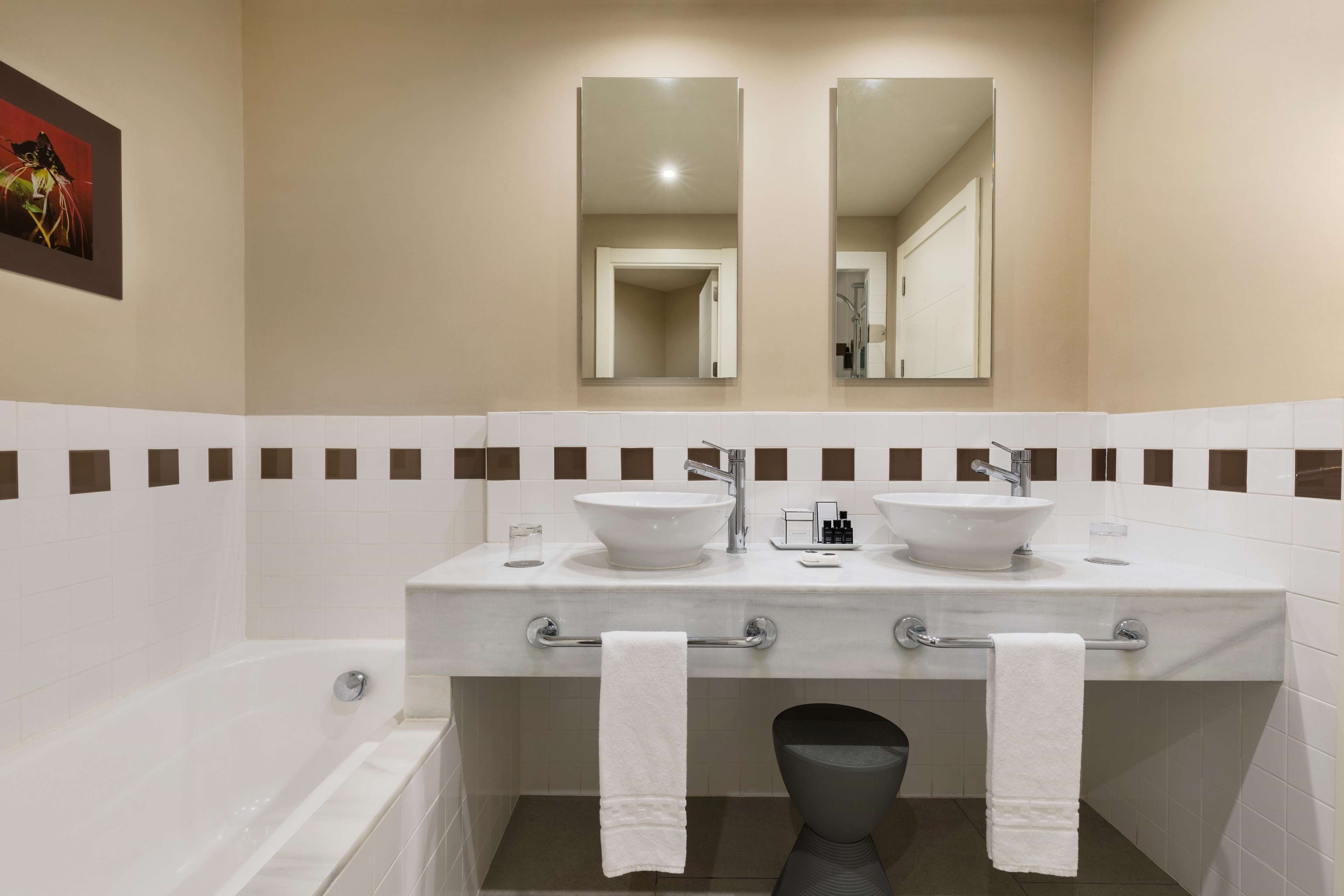 shower, hair dryer, bathrobes, slippers