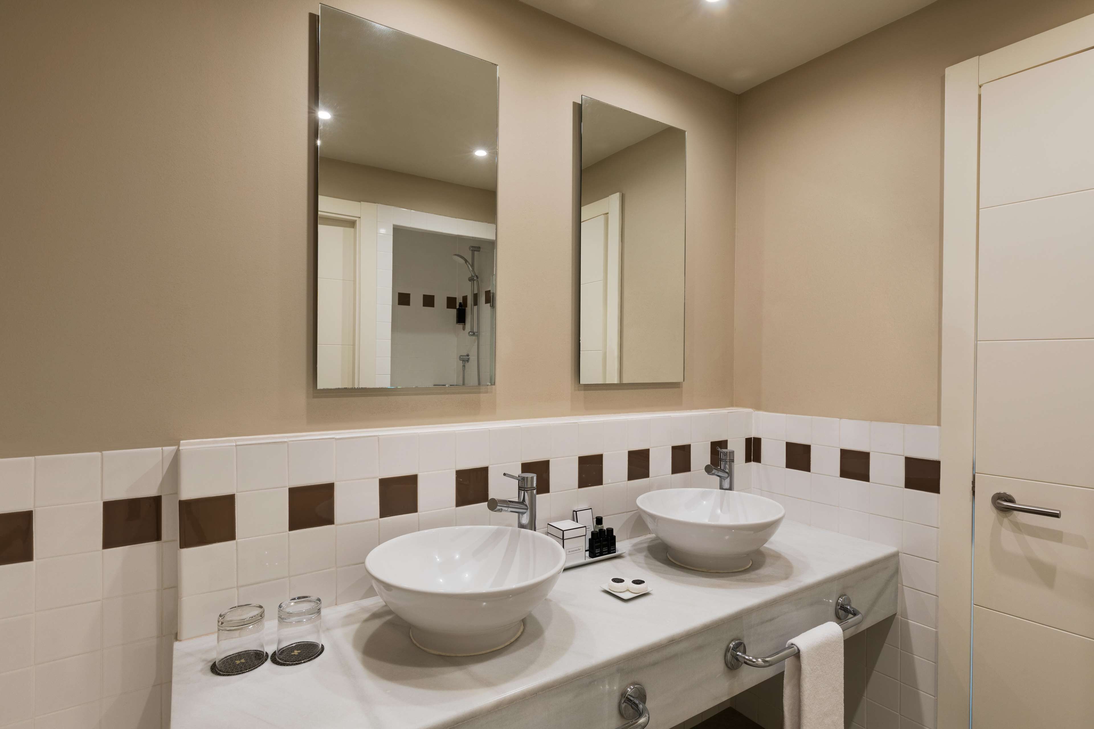 shower, hair dryer, bathrobes, slippers