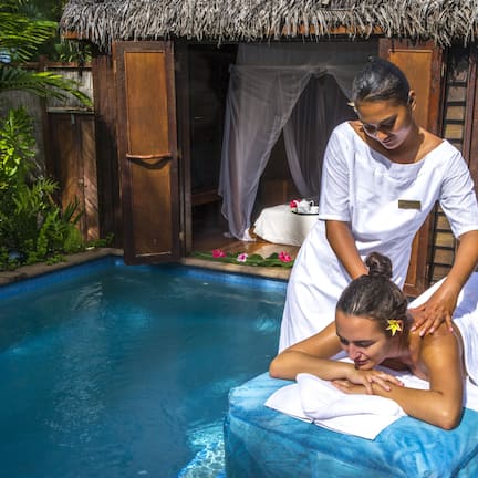 Outdoor treatment areas, body treatments, hydrotherapy, aromatherapy