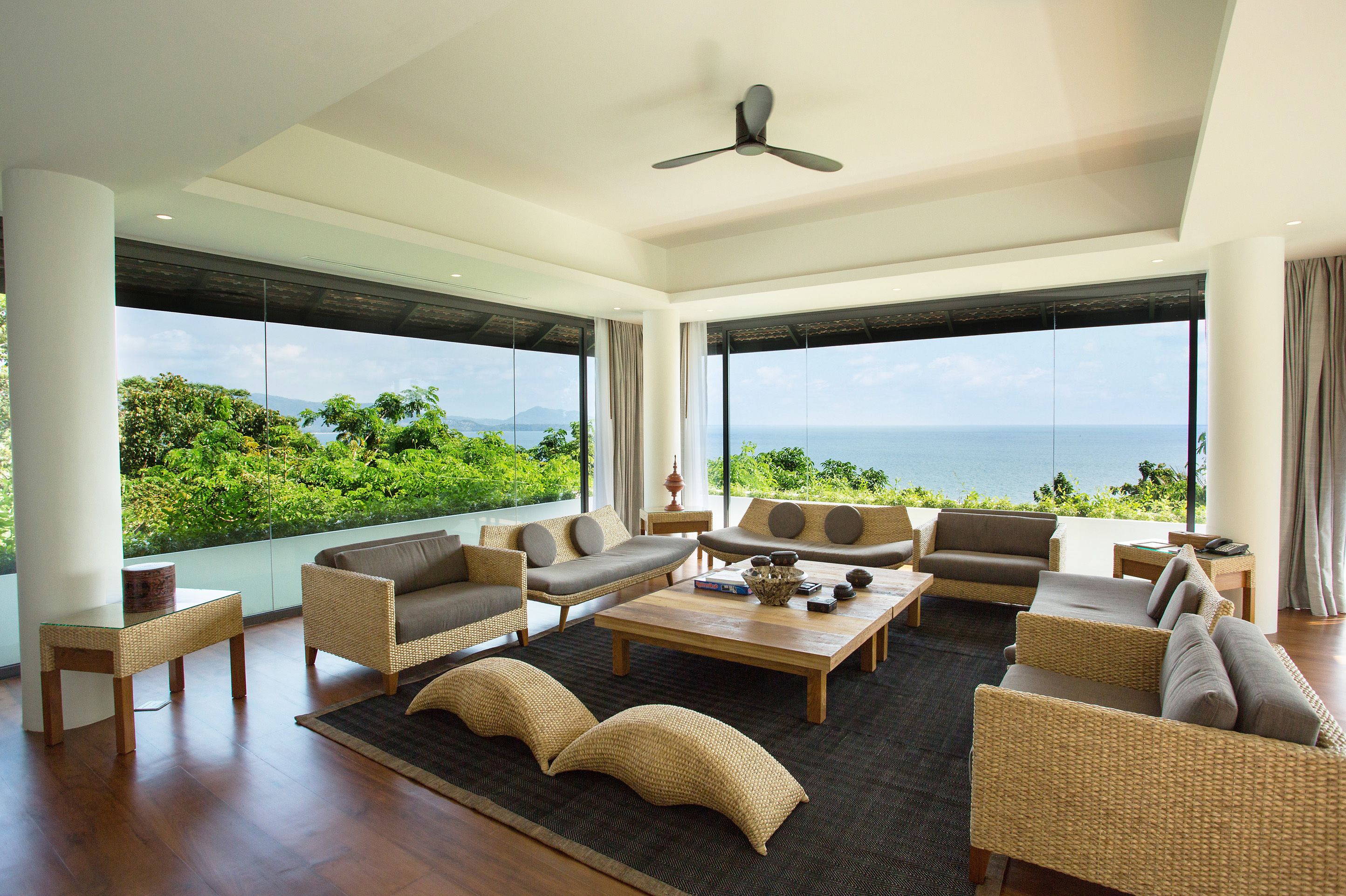 Six-Bedroom Ocean View Residence | Living room | 37-inch LCD TV with satellite channels, TV, fireplace
