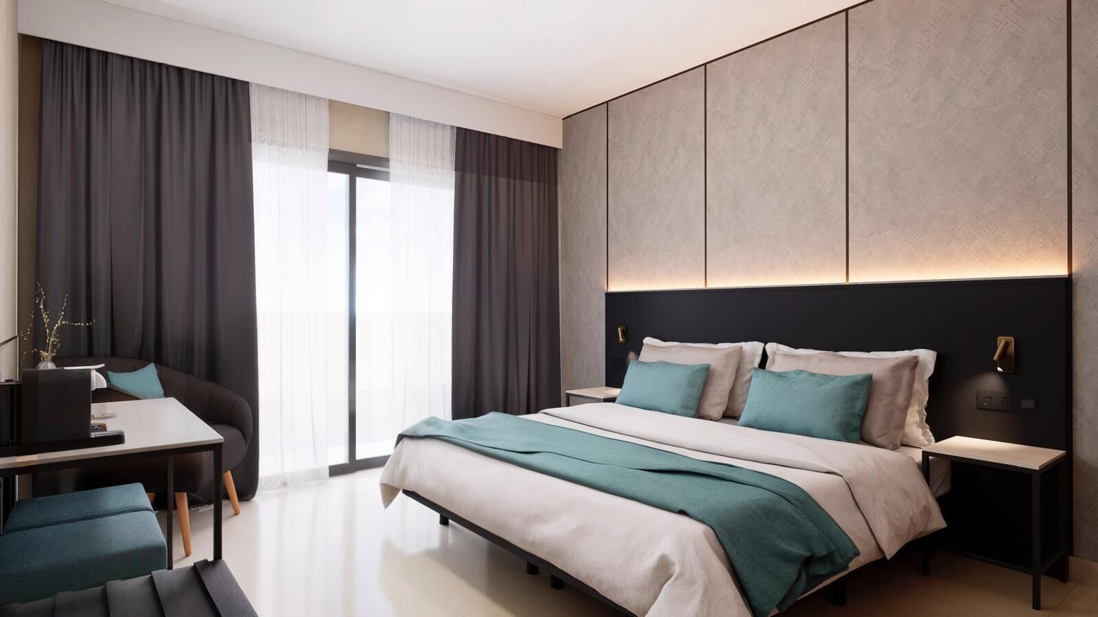 办公桌、遮光窗帘、免费 WiFi、床单