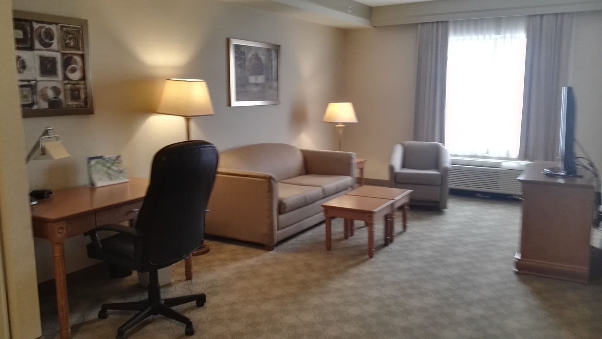 suite, 1 king bed with sofa bed, mobility accessible, non smoking (roll-in shower) | living area | 42-inch lcd tv with cable channels, tv