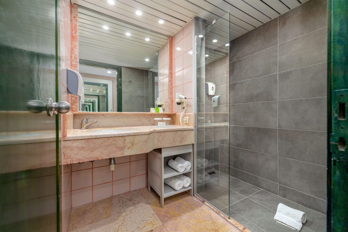 separate bathtub and shower, eco-friendly toiletries, hair dryer