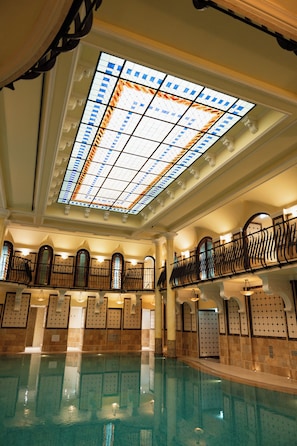Indoor pool, open 7:00 AM to 9:00 PM, lifeguards on site