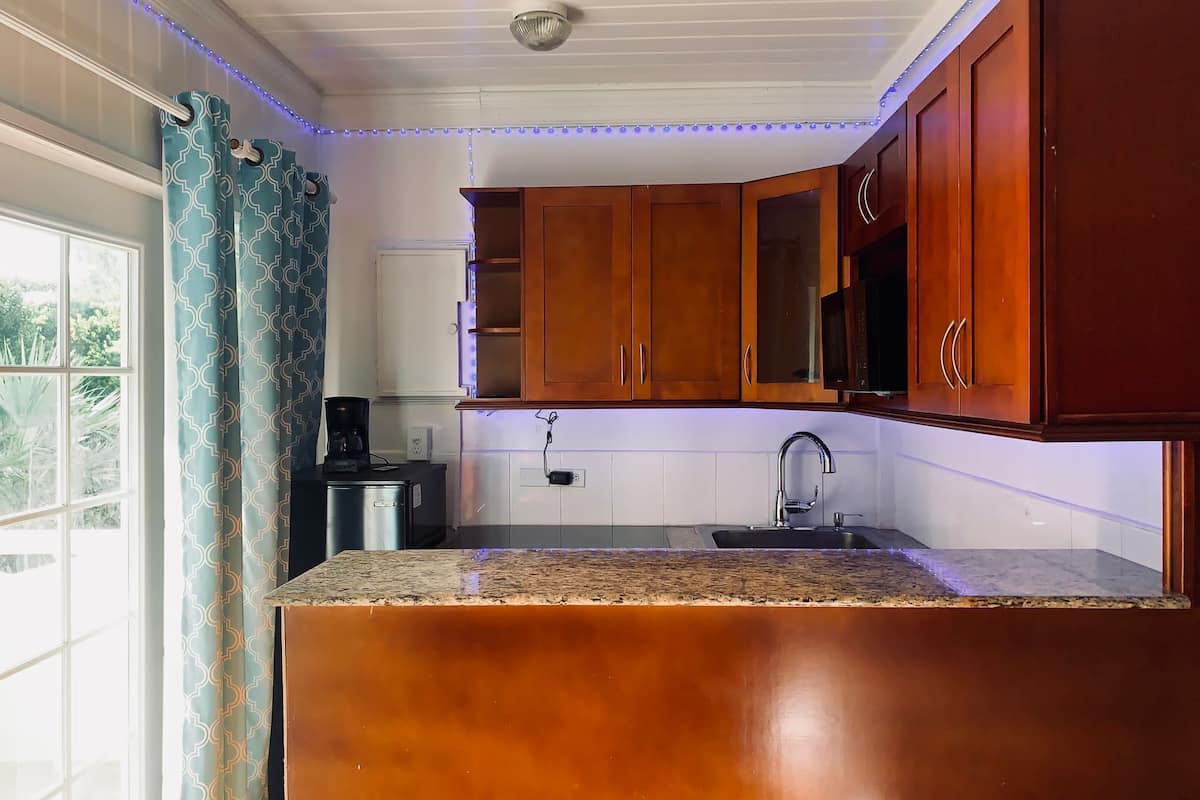 comfort studio suite, 1 king bed, kitchenette | private kitchen | fridge, microwave, coffee/tea maker, eco-friendly cleaning products