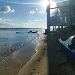 Private beach, white sand, free beach cabanas, sun-loungers