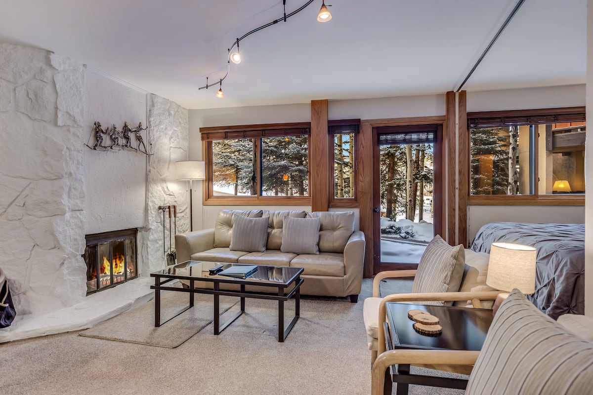Premier Studio (Unit 201) | Living area | 40-inch Smart TV with satellite channels, TV, fireplace