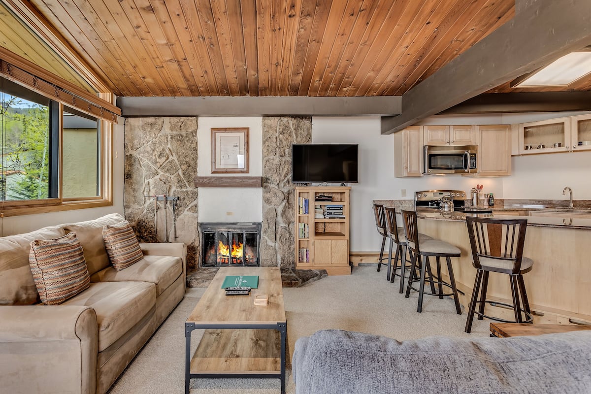 Deluxe Studio (Unit 311) | Living area | 40-inch Smart TV with satellite channels, TV, fireplace