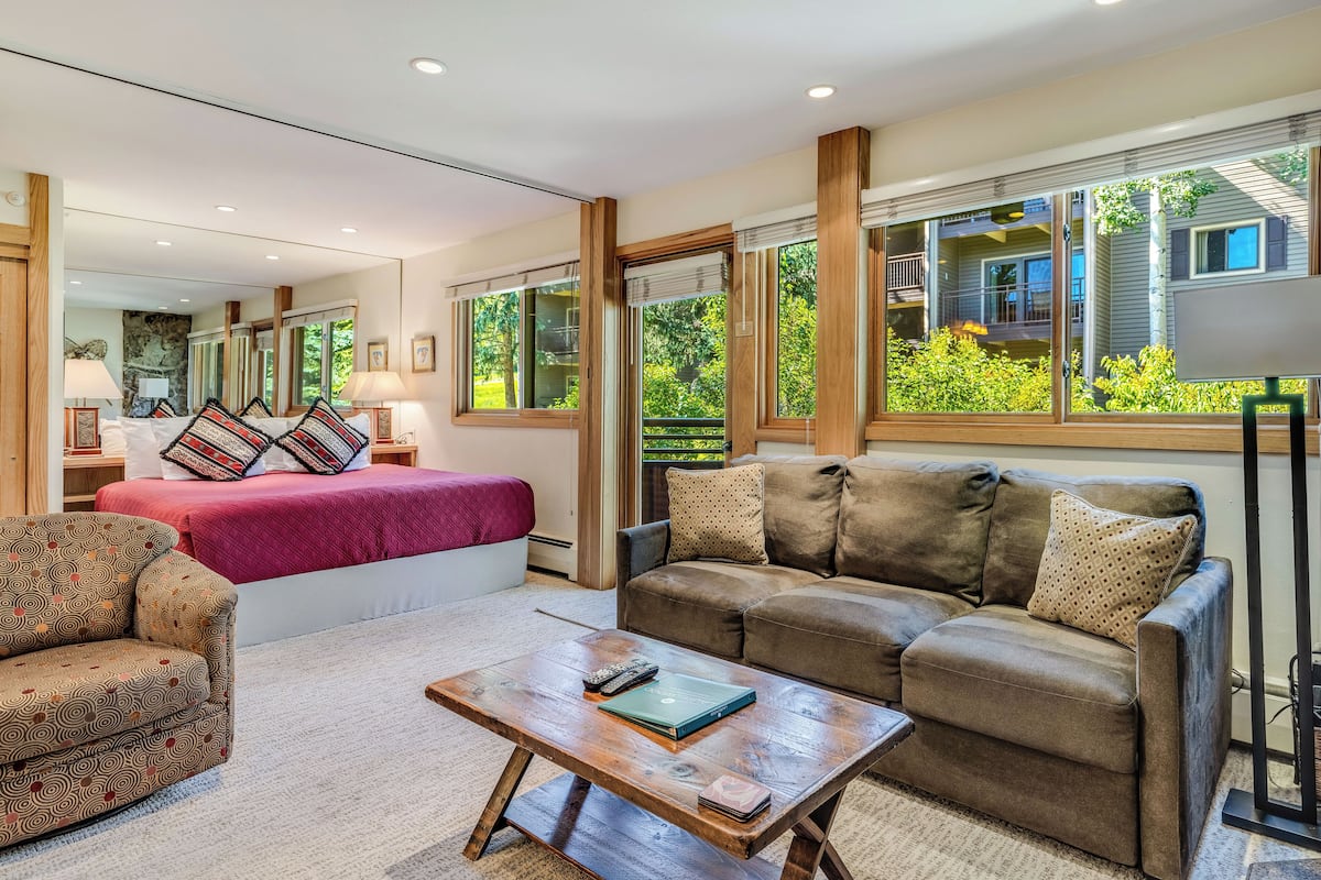 Premier Studio (Unit 406) | Living area | 40-inch Smart TV with satellite channels, TV, fireplace