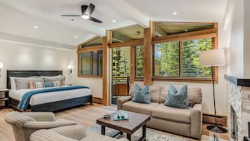 Premier Studio (Unit 211) | Living area | 40-inch Smart TV with satellite channels, TV, fireplace