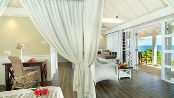 Romantische bungalow, 1 slaapkamer, uitzicht op strand, aan het strand | Woonruimte
