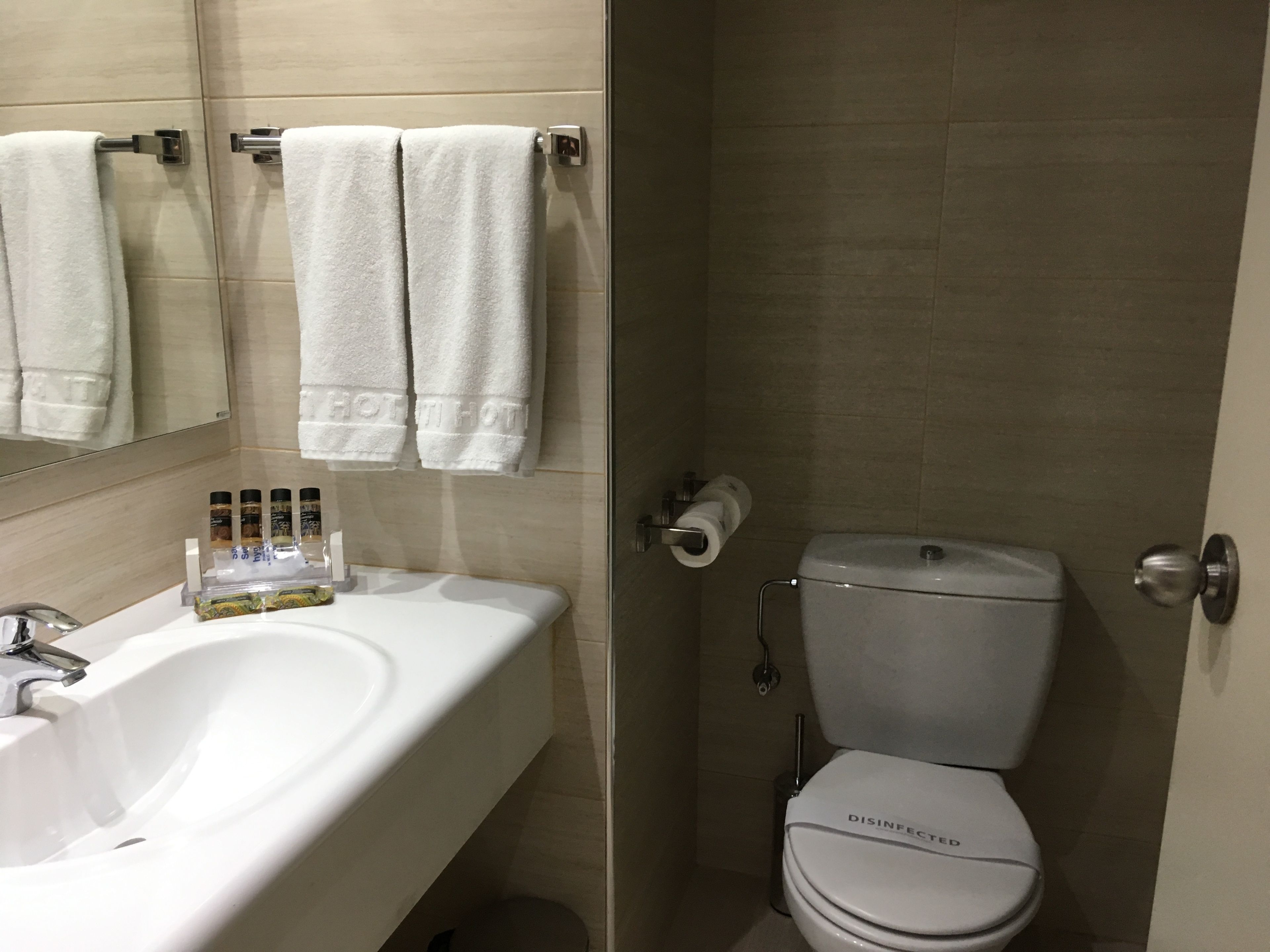 combined shower/bathtub, free toiletries, hair dryer, towels