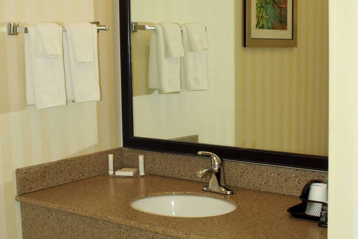 free toiletries, hair dryer, towels