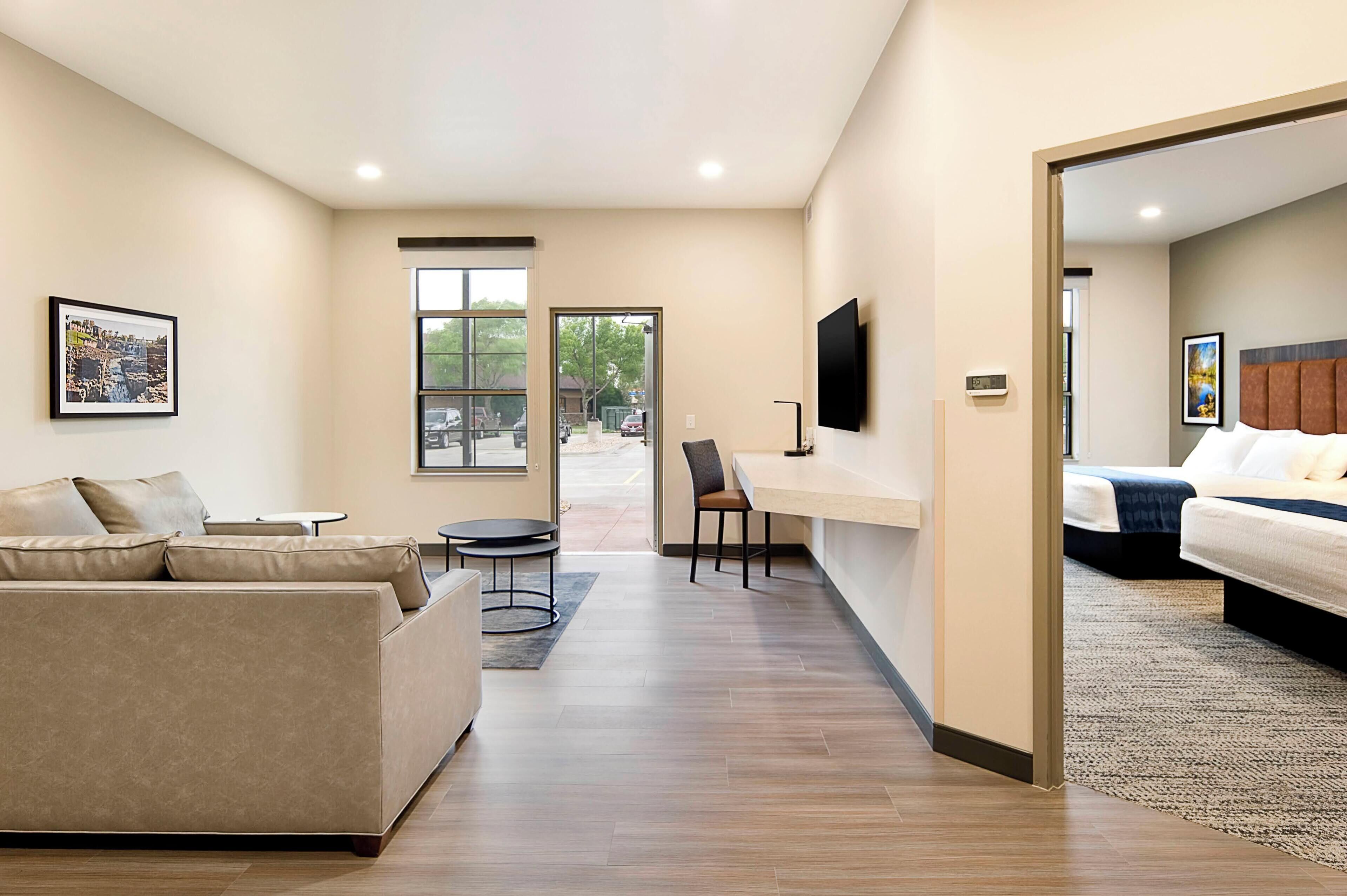 Suite, 2 Queen Beds (Walk-Out) | Living area | LED TV, pay films