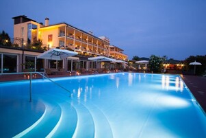 Indoor pool, outdoor pool, open 8:00 AM to 7:00 PM, pool umbrellas