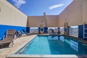 Outdoor pool, sun loungers