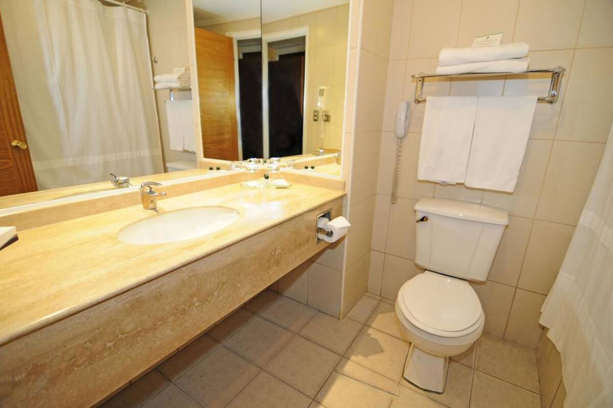 combined shower/bathtub, hair dryer, towels