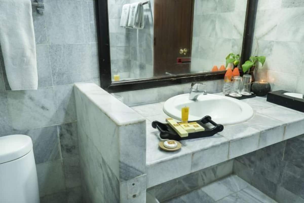 Badewanne und Dusche (separat), Komfortbadewanne, Bademäntel, Hausschuhe
