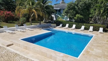 Outdoor pool, sun loungers