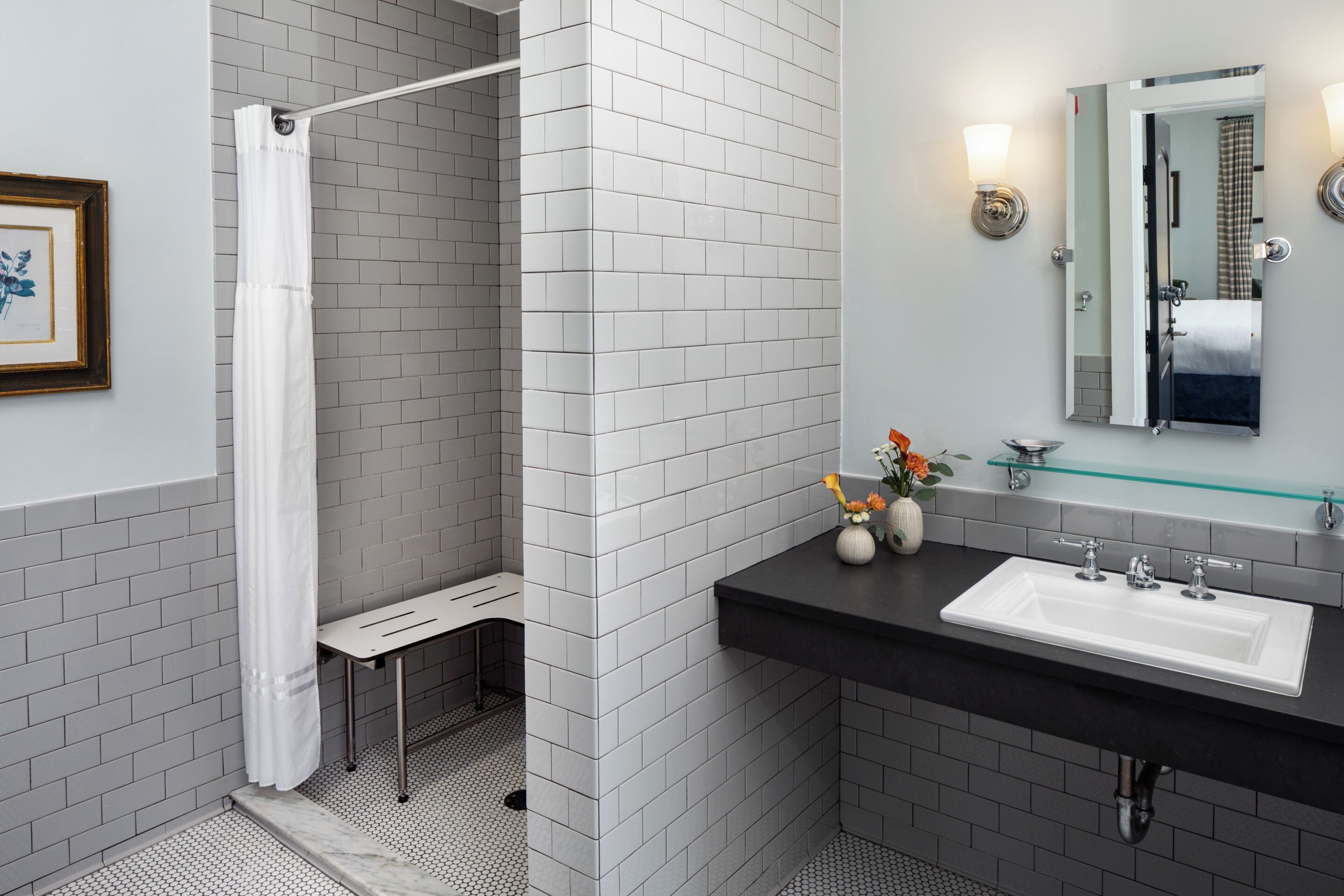 superior king accessible | bathroom | shower, free toiletries, hair dryer, bathrobes