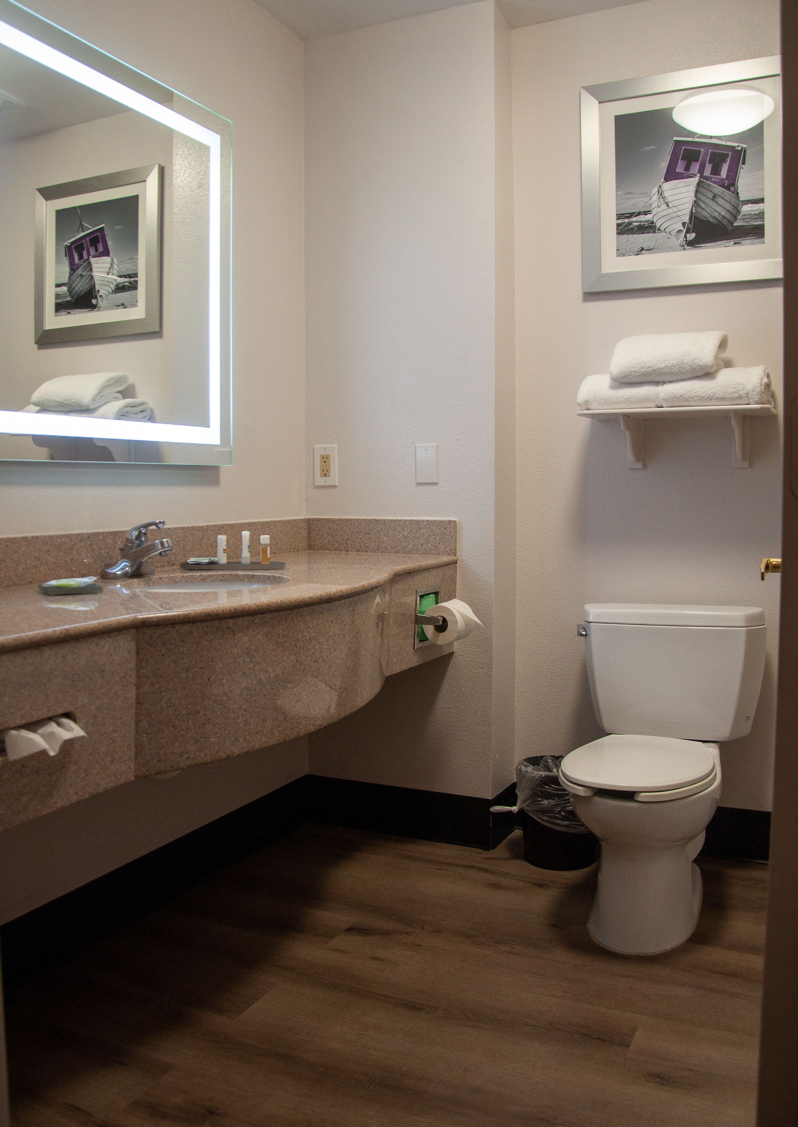 combined shower/bathtub, free toiletries, hair dryer, towels