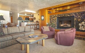 Condo, 2 Bedrooms, 2 Bathrooms | Living room | Flat-screen TV, fireplace, DVD player - Pines Condominiums in West Keystone by Key to the Rockies (Keystone)